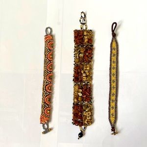 Set of 3 hand beaded bracelets with toggle clasps